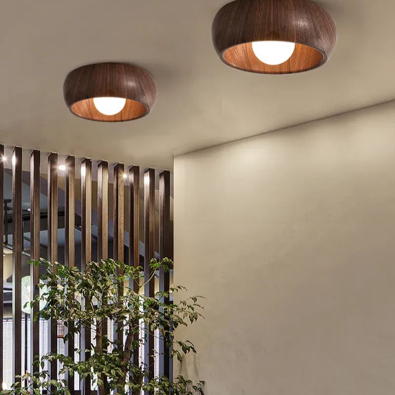 Nordic Wooden Flush Mount Ceiling Light Minimalist Dome