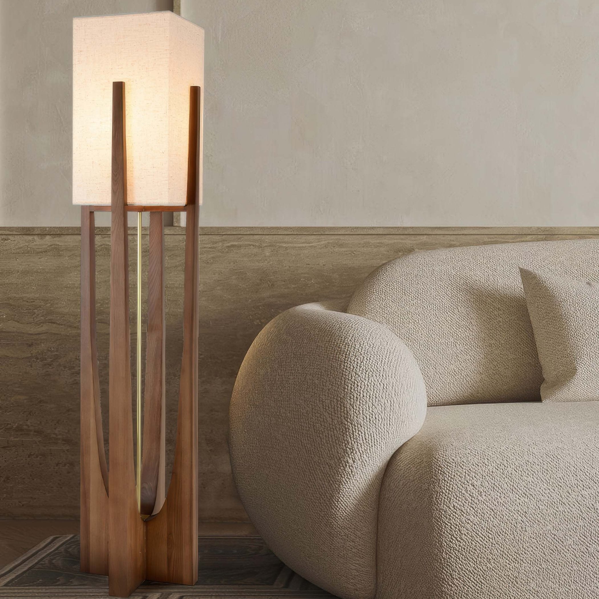 Japanese Walnut Solid Wood Floor Lamp With Linen Shade