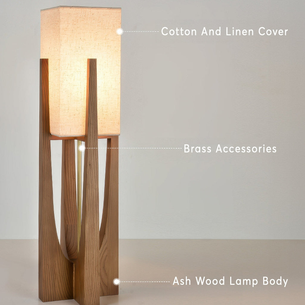 Japanese Walnut Solid Wood Floor Lamp With Linen Shade
