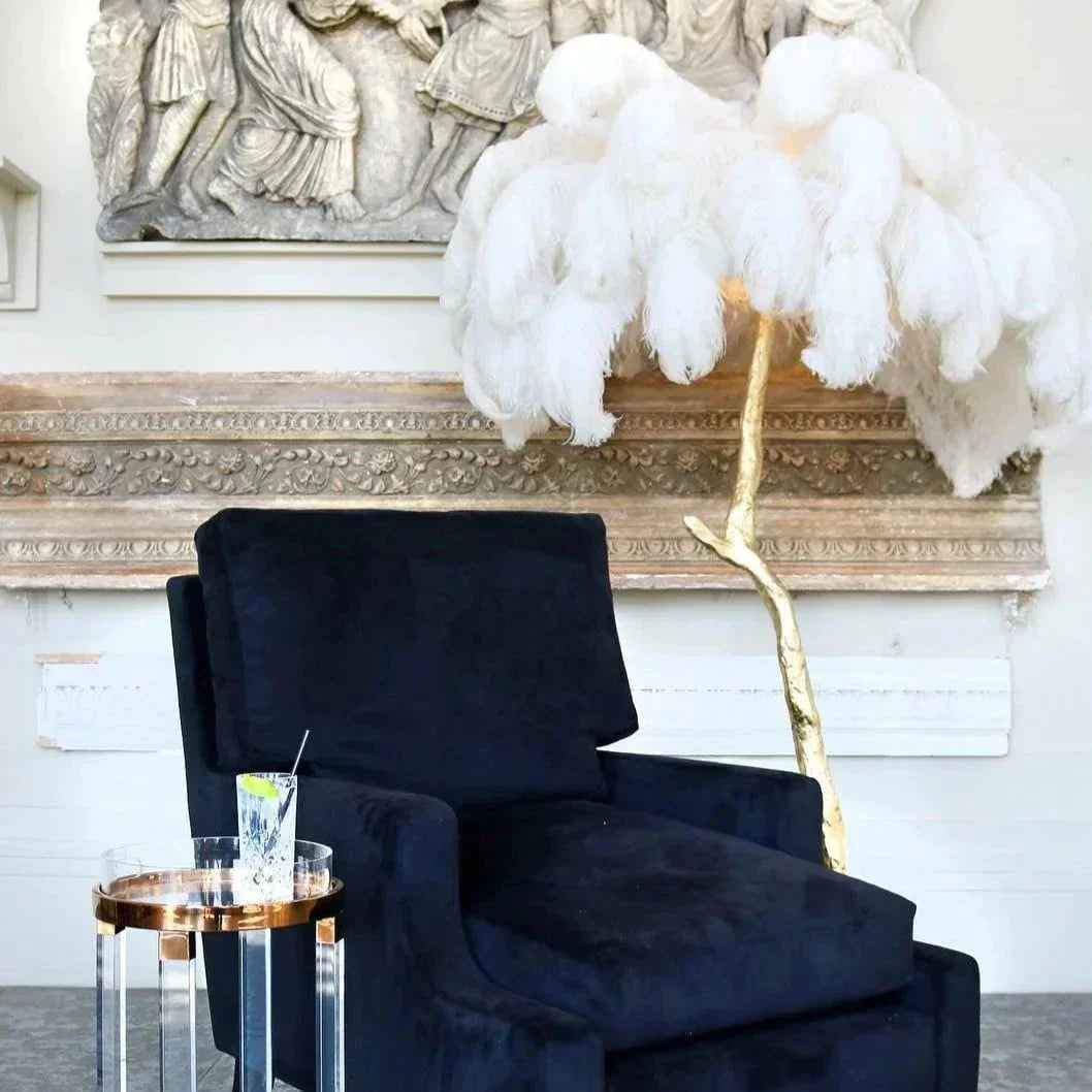 Ostrich Feather LED Floor Lamp Adjustable Height, Soft Glow