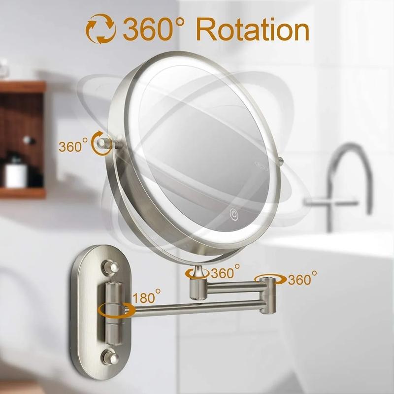 Matte Silver LED Magnifying Vanity Mirror, Wall-Mounted