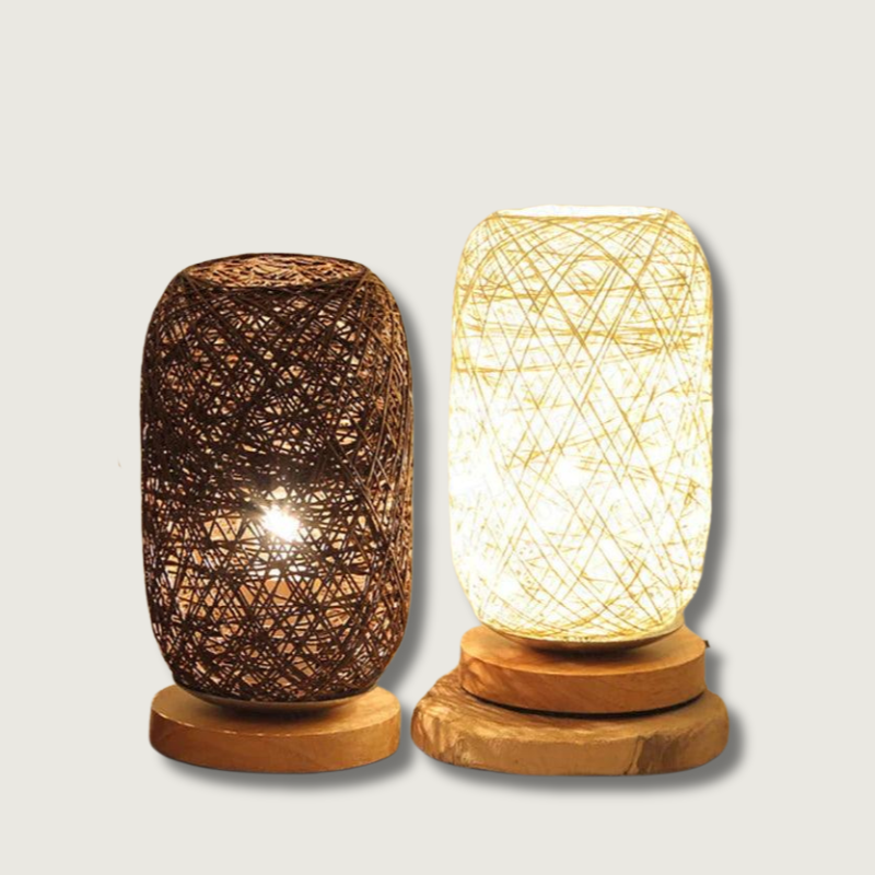 Rattan Table Lamp with Woven Rope Shade and Wooden Base – Cozy Bedside Lamp for Living Room and Bedroom 1