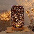Rattan Table Lamp with Woven Rope Shade and Wooden Base – Cozy Bedside Lamp for Living Room and Bedroom 3
