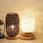 Rattan Table Lamp with Woven Rope Shade and Wooden Base – Cozy Bedside Lamp for Living Room and Bedroom 4
