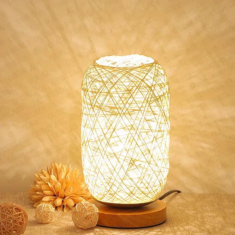 Rattan Table Lamp with Woven Rope Shade and Wooden Base – Cozy Bedside Lamp for Living Room and Bedroom 6