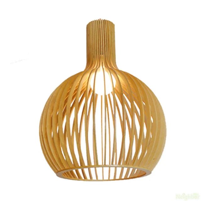 Rustic Wooden Cage Pendant Light – Adjustable Bamboo Hanging Light for Kitchen and Modern Interiors 9