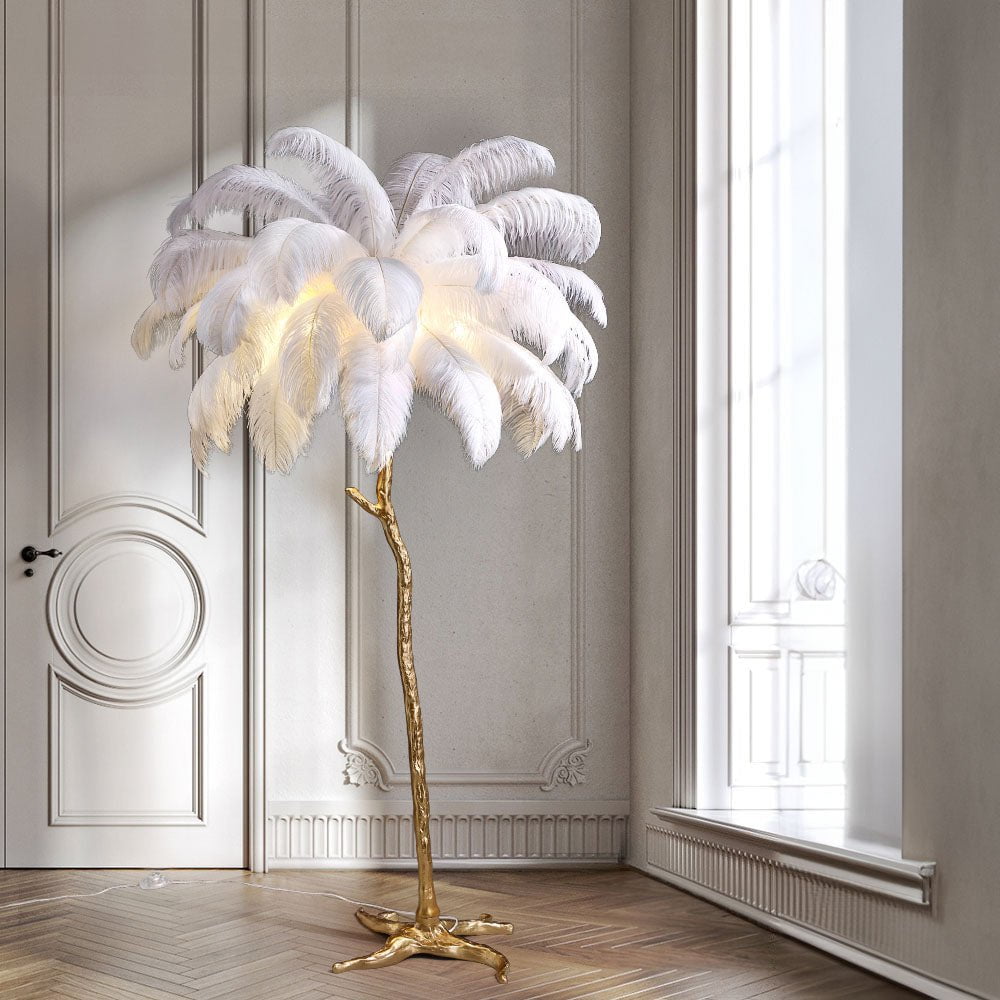 Ostrich Feather LED Floor Lamp Adjustable Height, Soft Glow