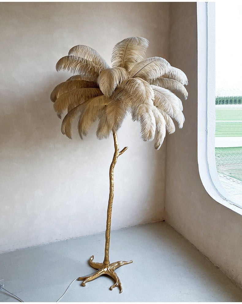 Ostrich Feather LED Floor Lamp Adjustable Height, Soft Glow