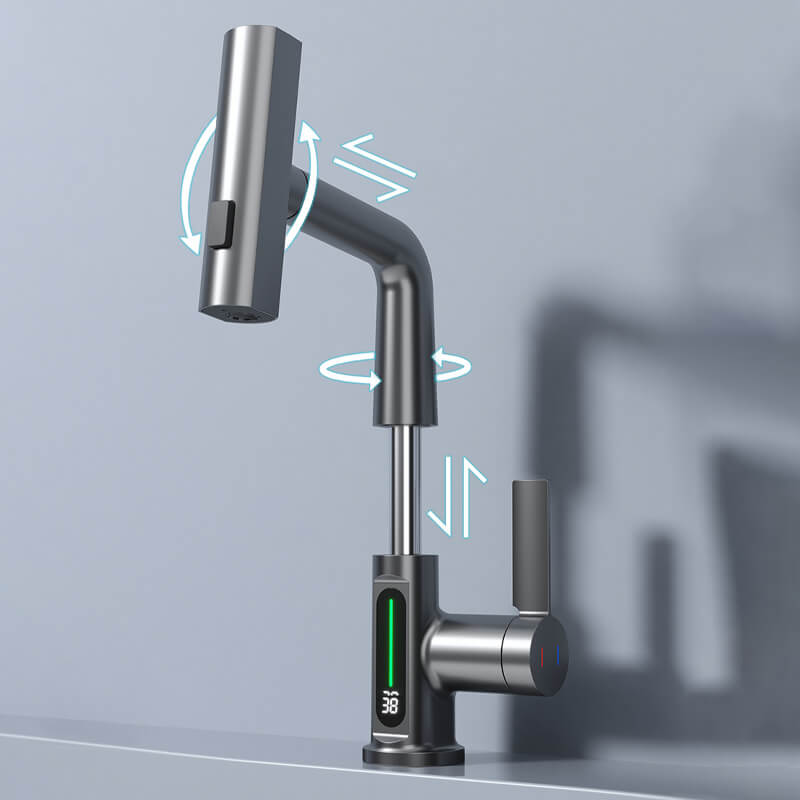 Quorra AquaFlex Pull-Out Faucet For Kitchen And Bathroom, 60cm Extendable Hose, 360 Degree Swivel, High Arc Design