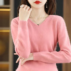 Kizuna Cashmere V-Neck Sweater for Women Slim Fit Style