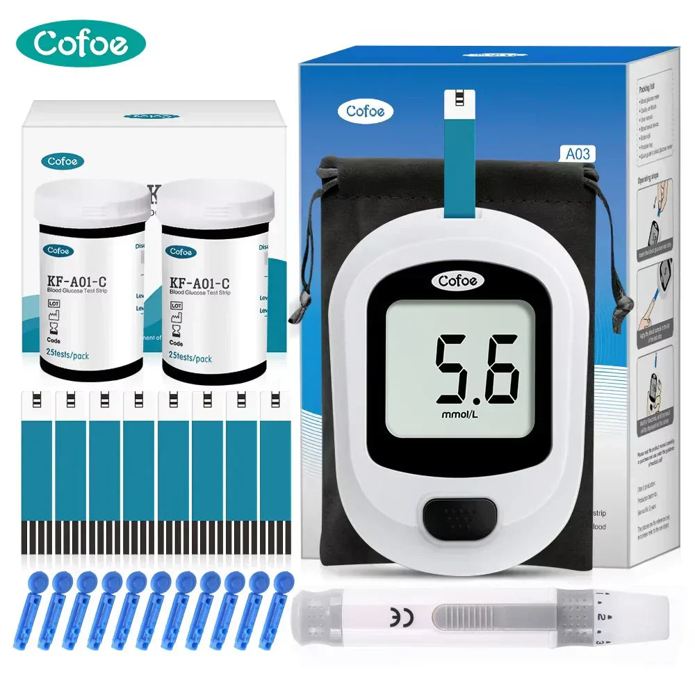 Blood Glucose Glucometer Kit With Test Strips And Lancets