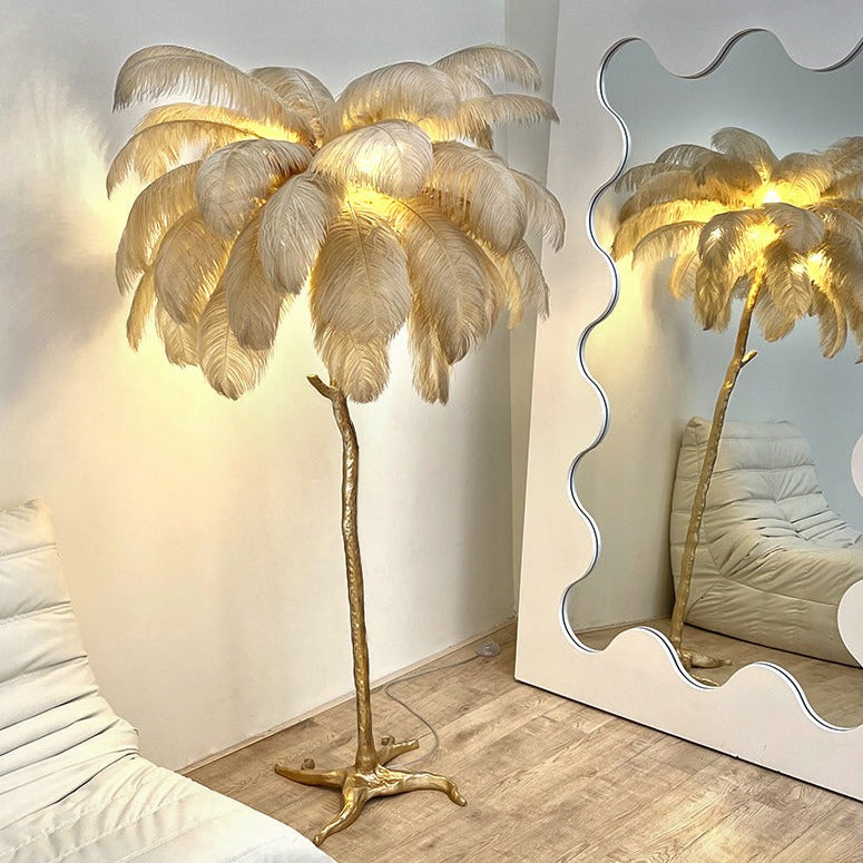Ostrich Feather LED Floor Lamp Adjustable Height, Soft Glow