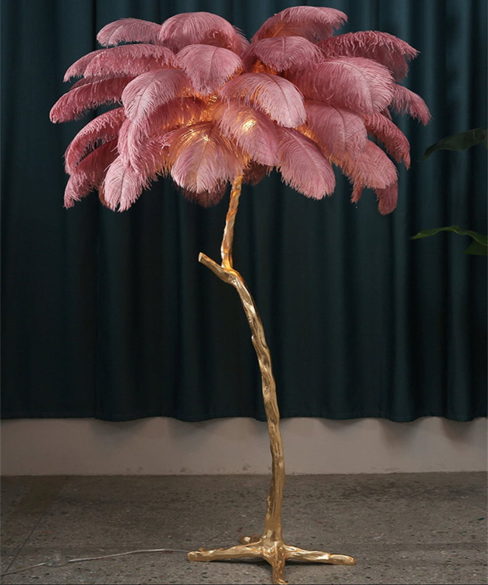 Ostrich Feather LED Floor Lamp Adjustable Height, Soft Glow