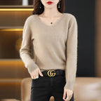 Kizuna Cashmere V-Neck Sweater for Women Slim Fit Style