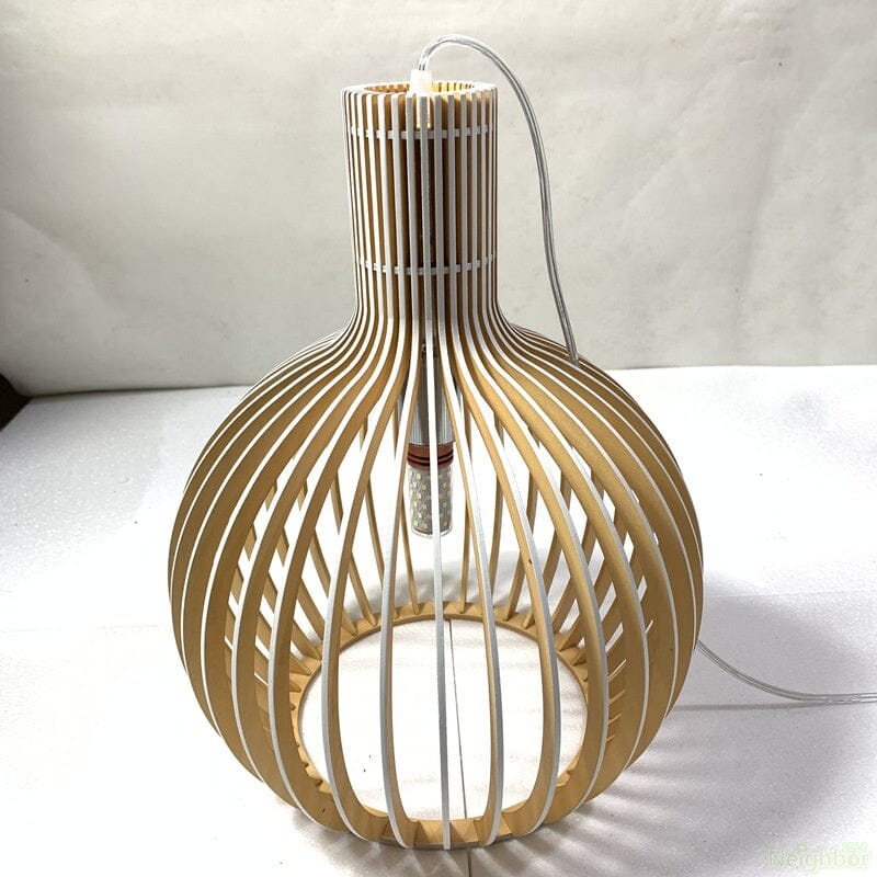 Nordic Wood Cage Pendant Light with Adjustable Cord