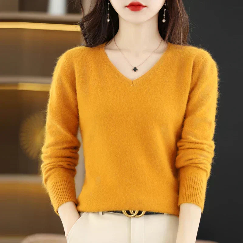 Kizuna Cashmere V-Neck Sweater for Women Slim Fit Style