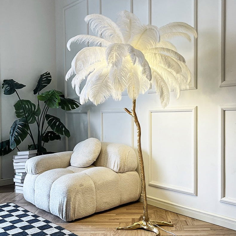 Ostrich Feather LED Floor Lamp Adjustable Height, Soft Glow