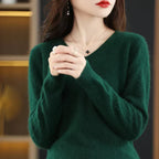 Kizuna Cashmere V-Neck Sweater for Women Slim Fit Style