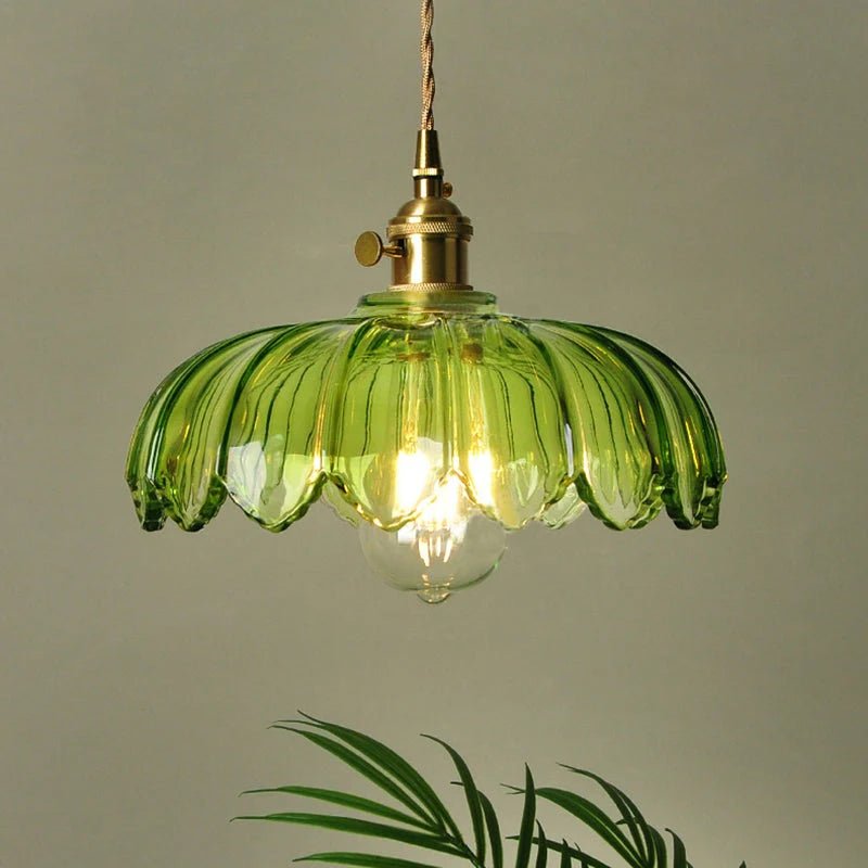 Vintage Floral Scalloped Glass Pendant Lamp – Victorian Style Kitchen Pendant Lighting with Adjustable Cable 1