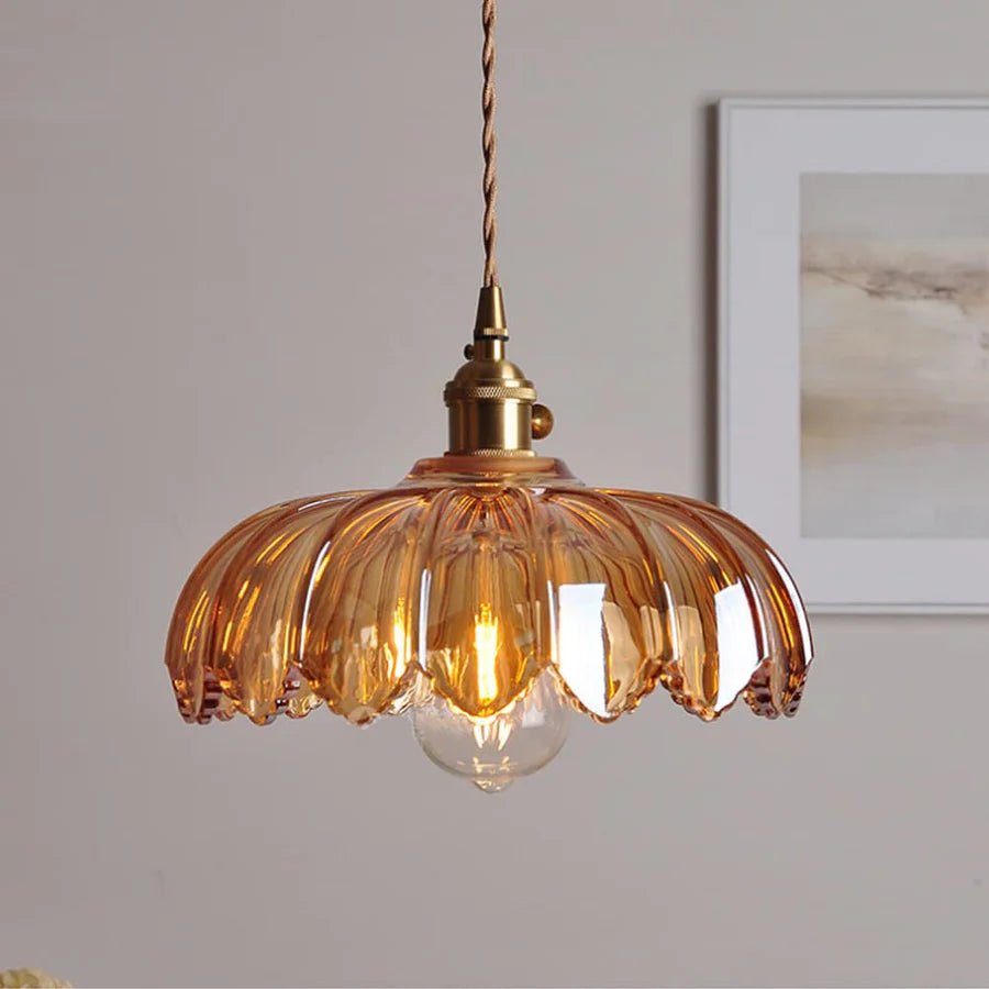 Vintage Floral Scalloped Glass Pendant Lamp – Victorian Style Kitchen Pendant Lighting with Adjustable Cable 10