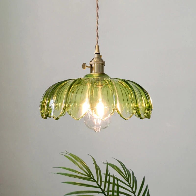 Vintage Floral Scalloped Glass Pendant Lamp – Victorian Style Kitchen Pendant Lighting with Adjustable Cable 2
