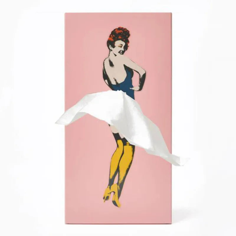 Vintage Pin-Up Tissue Box In Wood With Dress Designs