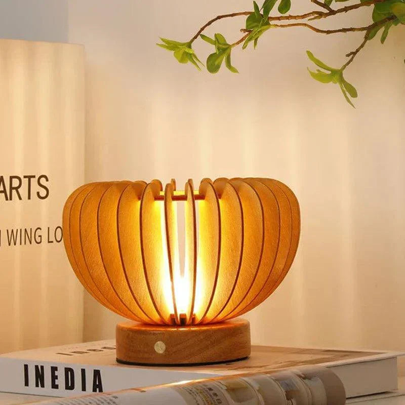 Wooden Table Lamp with Sculptural Design and Touch Controls – Eco-Friendly Bedside Lamp for Living Room and Bedroom 2