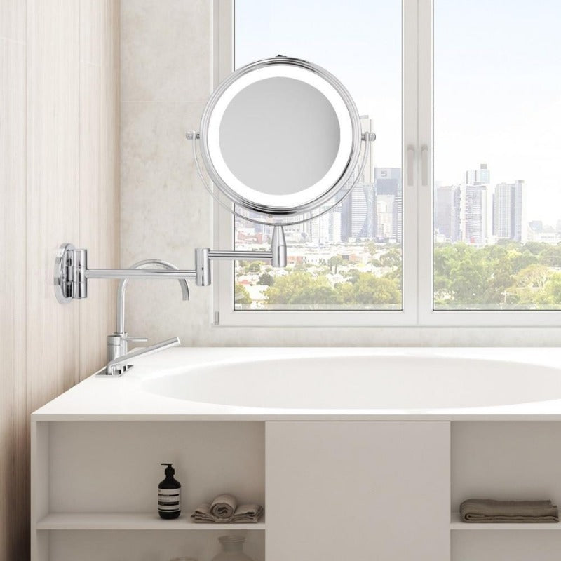 Adjustable LED Makeup and Bathroom Mirror with Dual Arm
