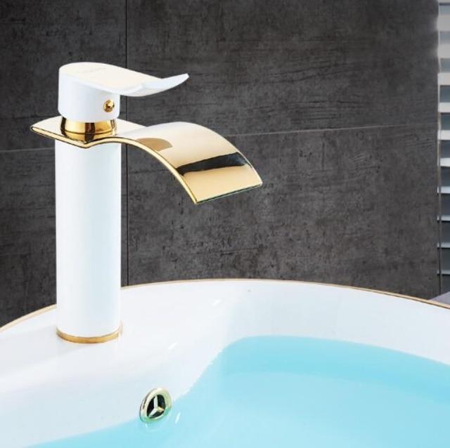 Gold & White Waterfall Faucet - Deck-Mount, Single-Handle