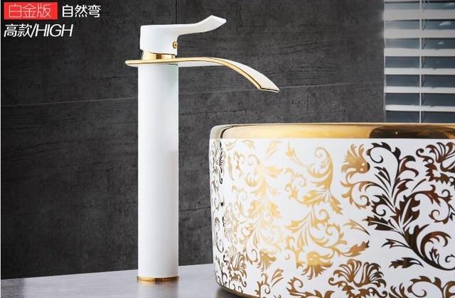 Gold & White Waterfall Faucet - Deck-Mount, Single-Handle