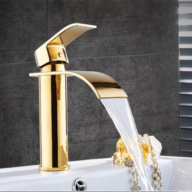 Gold & White Waterfall Faucet - Deck-Mount, Single-Handle