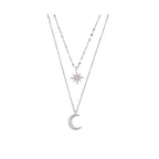 Lunara Double Moon Necklace In Light Silver, Limited Edition Layered Pendant For Romantic Everyday Wear