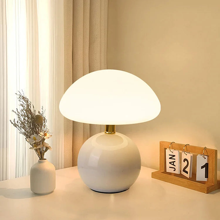 Lunelle French Cream Mushroom Table Lamp Bauhaus Style