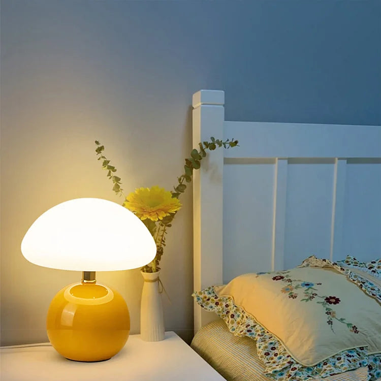Lunelle French Cream Mushroom Table Lamp Bauhaus Style