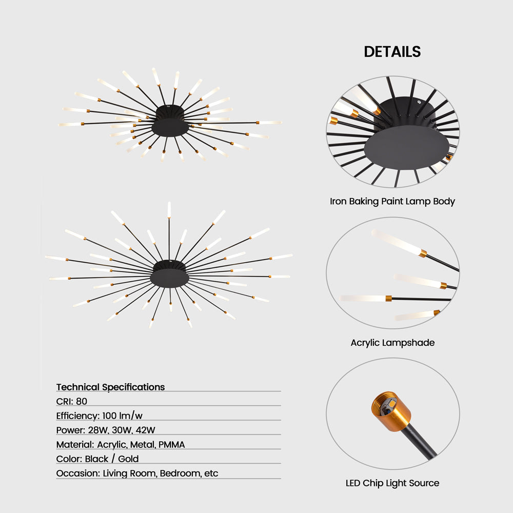 Aurek Industrial Sputnik LED Ceiling Light for Living Rooms