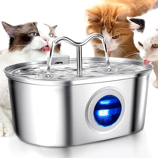 Fuente silenciosa de acero inoxidable para gatos para hidratación saludable