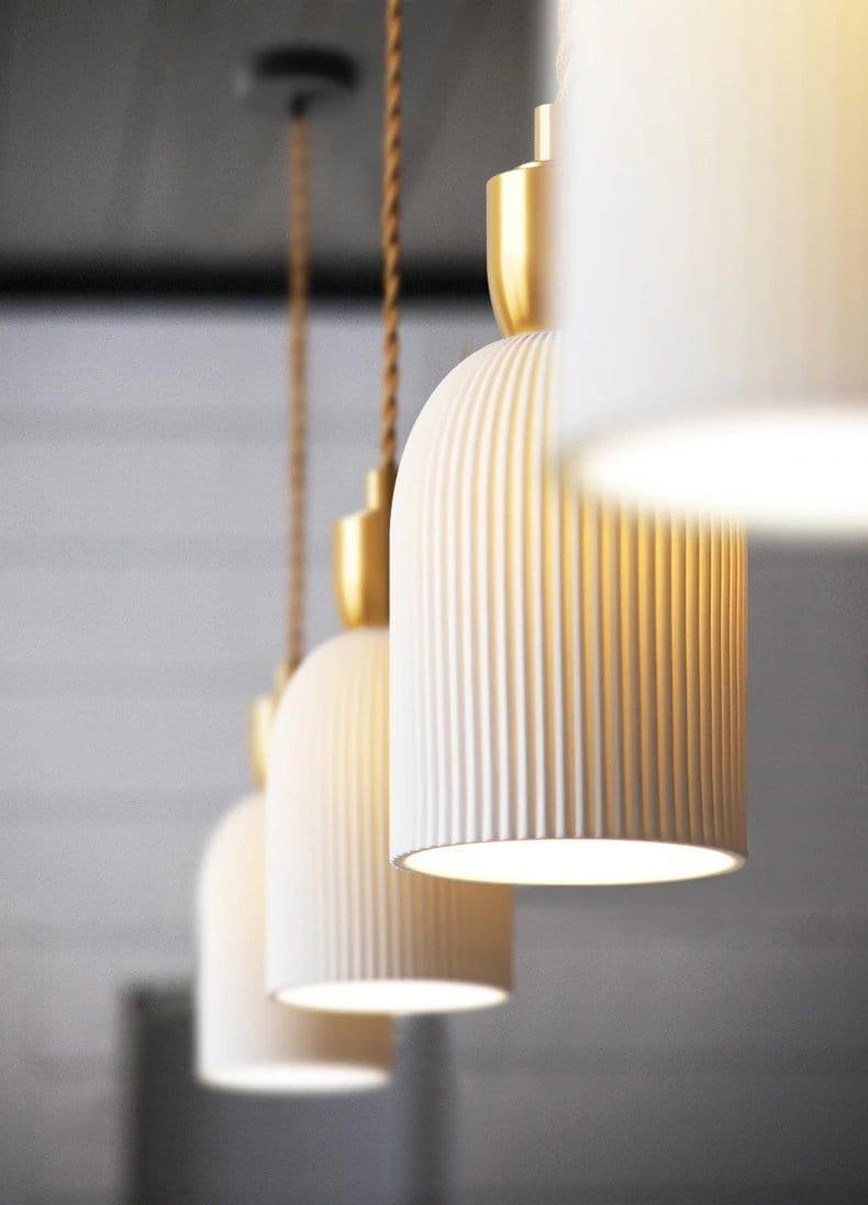 Aurea Deco Ribbed Ceramic Pendant Light With Bulb Included