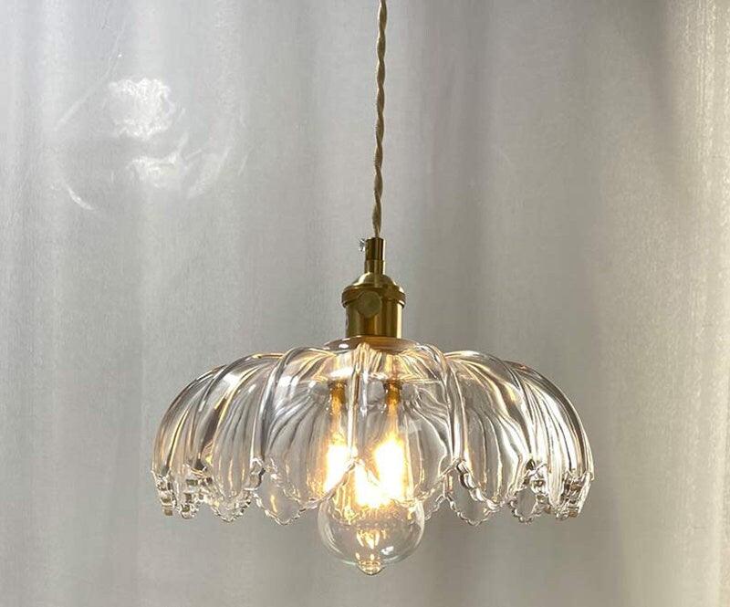 Lotus Glass Pendant Light - Vintage Style, Bulb Included