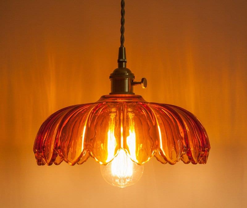 Lotus Glass Pendant Light - Vintage Style, Bulb Included