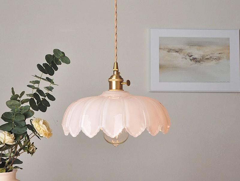 Lotus Glass Pendant Light - Vintage Style, Bulb Included