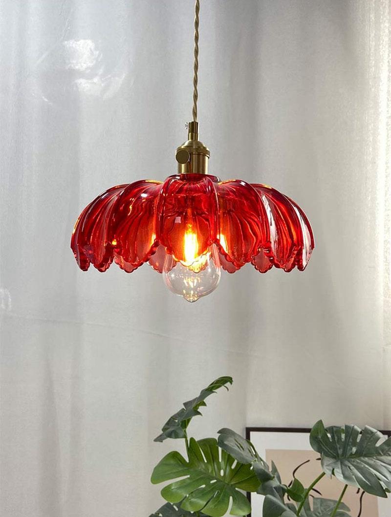 Lotus Glass Pendant Light - Vintage Style, Bulb Included