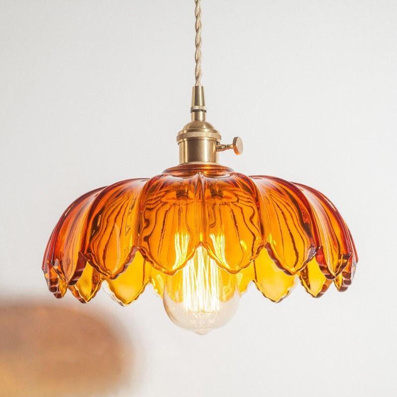 Lotus Glass Pendant Light - Vintage Style, Bulb Included