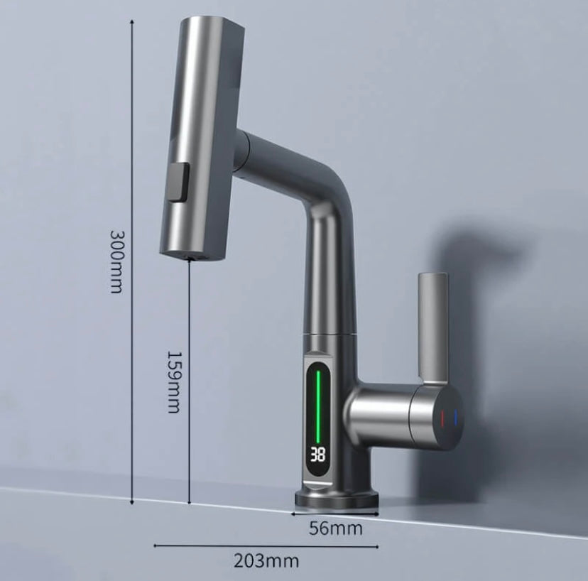 Quorra AquaFlex Pull-Out Faucet For Kitchen And Bathroom, 60cm Extendable Hose, 360 Degree Swivel, High Arc Design