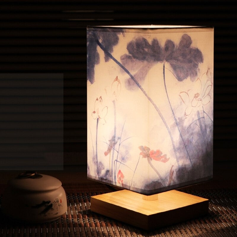 Aelora Japanese Scandinavian Bedside Lamp With Fabric Shade