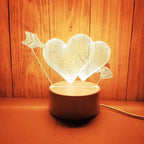 AmoraGlow LED Acrylic Heart Lamp With Solid Wood Base