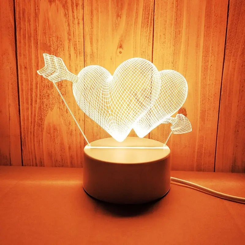 AmoraGlow LED Acrylic Heart Lamp With Solid Wood Base