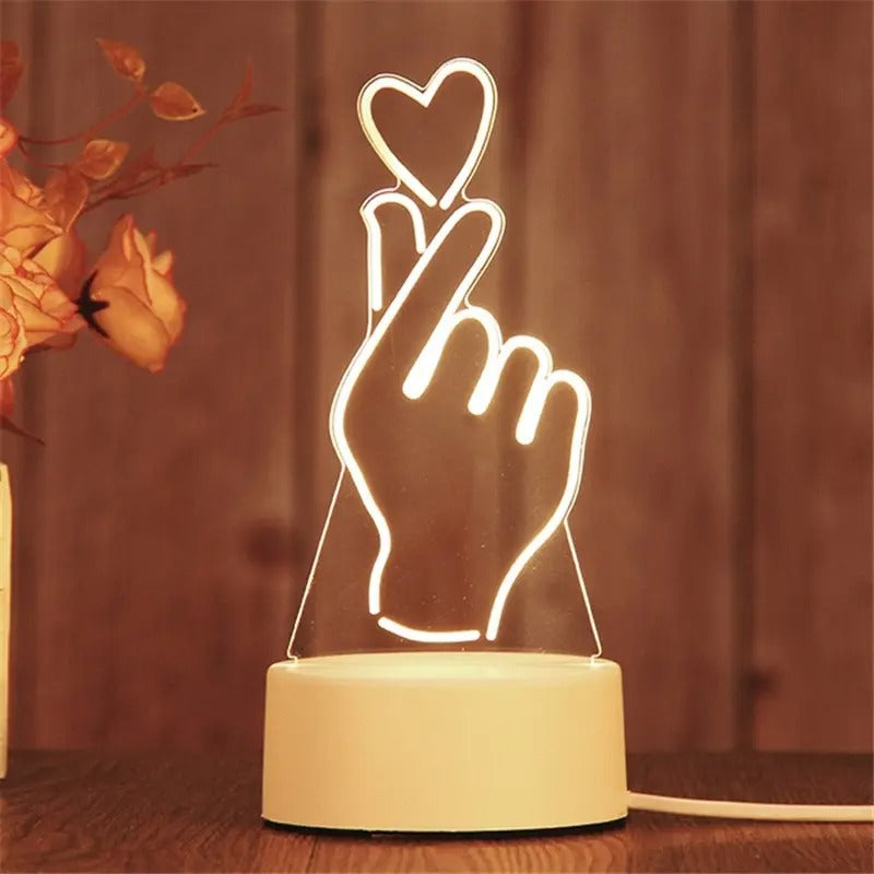 AmoraGlow LED Acrylic Heart Lamp With Solid Wood Base