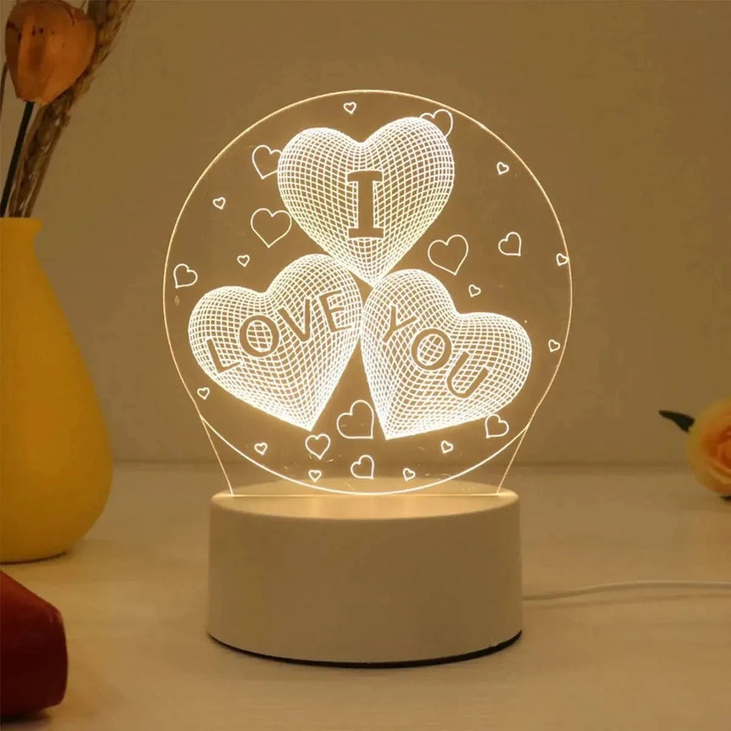 AmoraGlow LED Acrylic Heart Lamp With Solid Wood Base