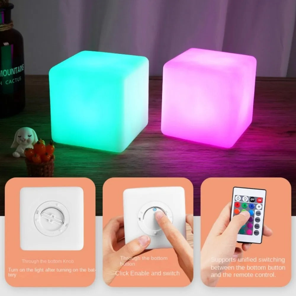LumenOak LED Cube Lamp | Walnut & Frosted Glass Glow