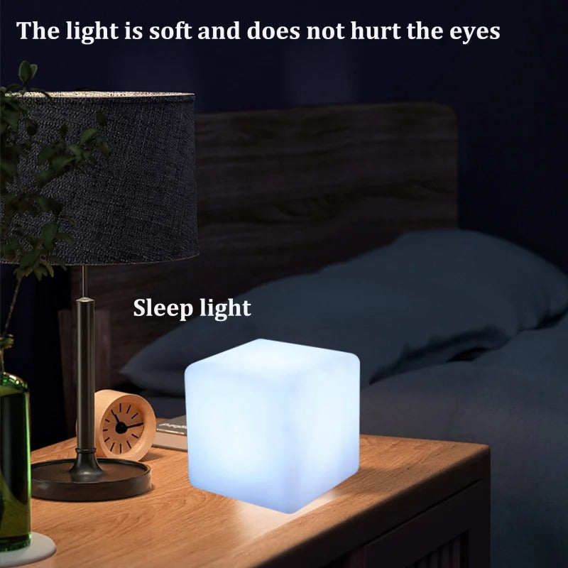 LumenOak LED Cube Lamp | Walnut & Frosted Glass Glow